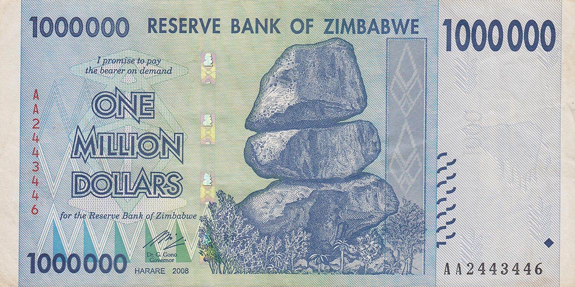 Front of Zimbabwe p77: 1000000 Dollars from 2008