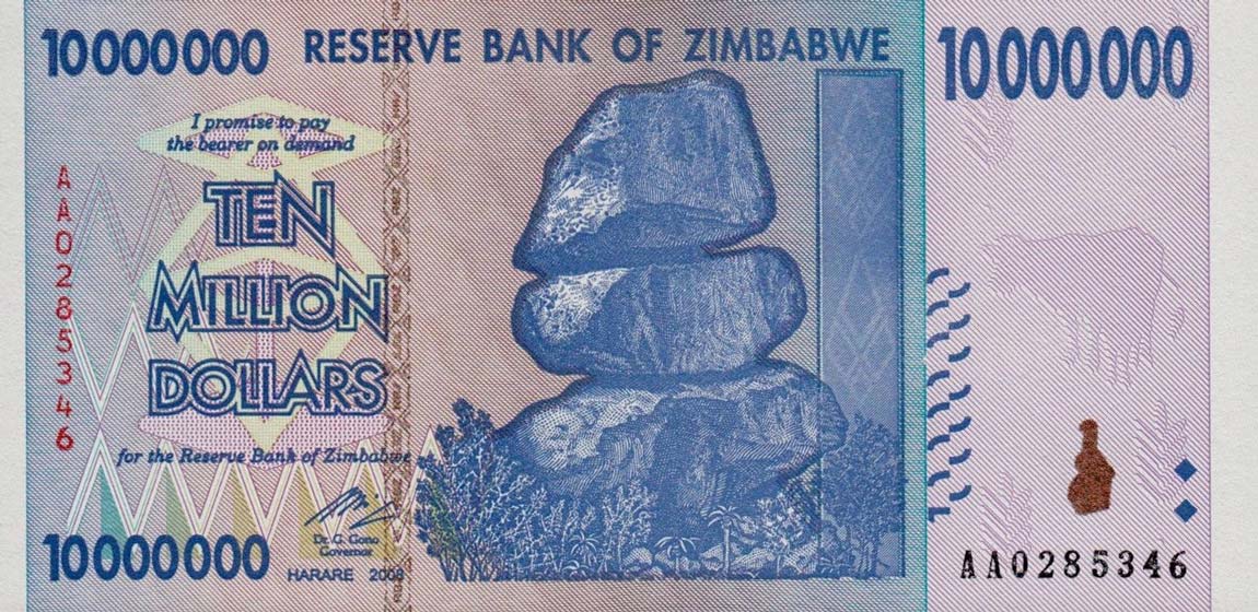 Front of Zimbabwe p78: 10000000 Dollars from 2008