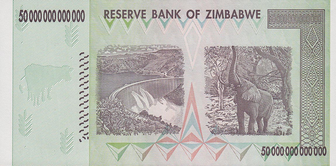 Back of Zimbabwe p90: 50000000000000 Dollars from 2008
