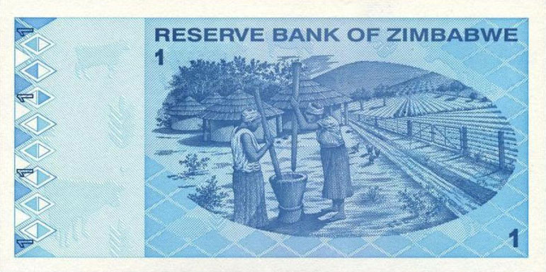 Back of Zimbabwe p92: 1 Dollar from 2009