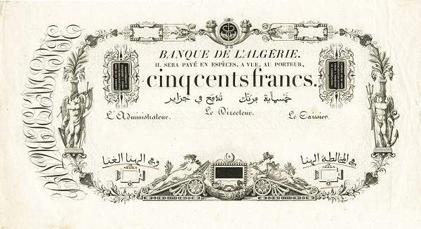Front of Algeria p11a: 500 Francs from 1861