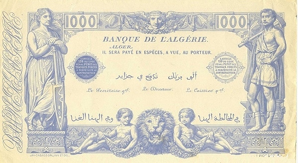 Front of Algeria p20: 1000 Francs from 1875