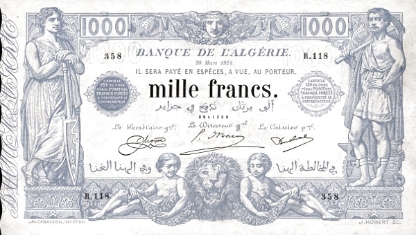 Front of Algeria p76a: 1000 Francs from 1903