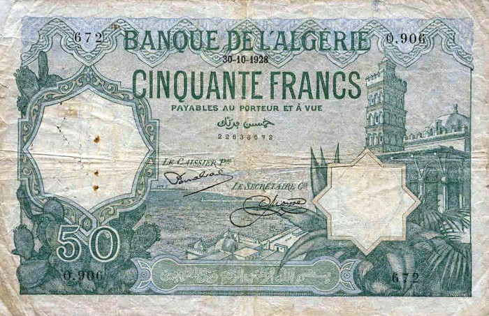 Front of Algeria p80a: 50 Francs from 1920