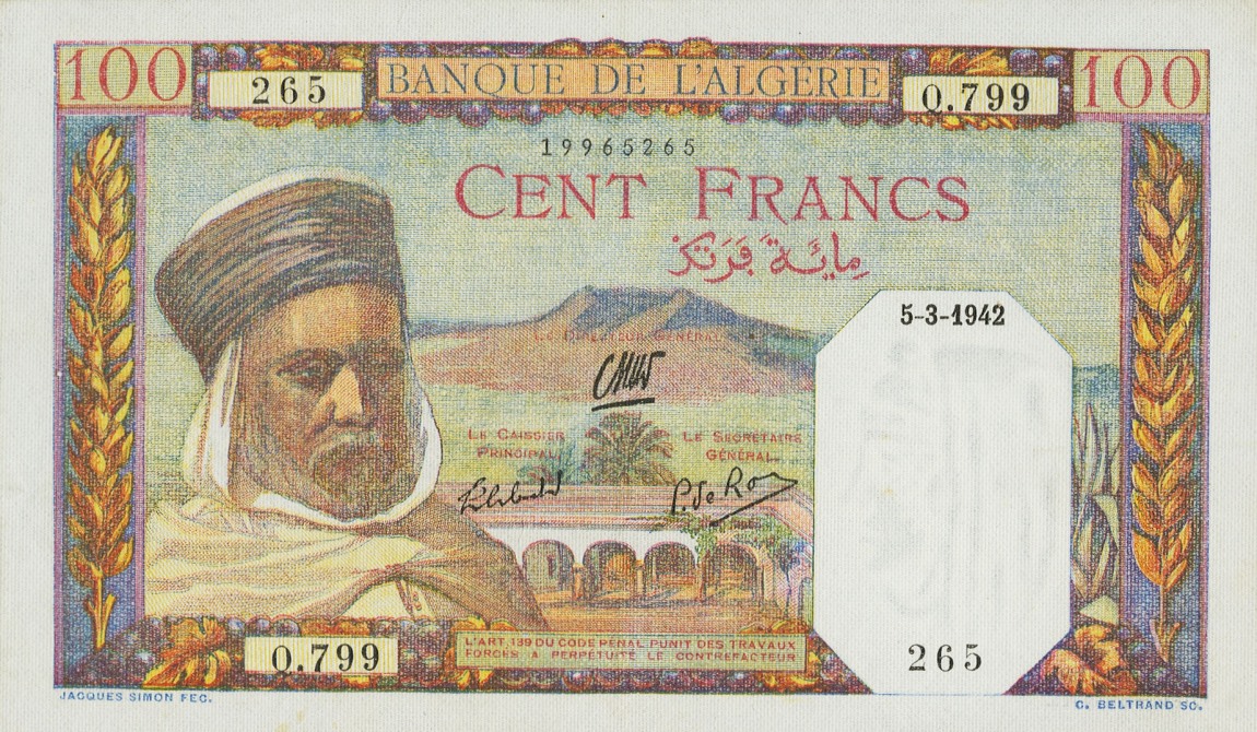 Front of Algeria p85: 100 Francs from 1939