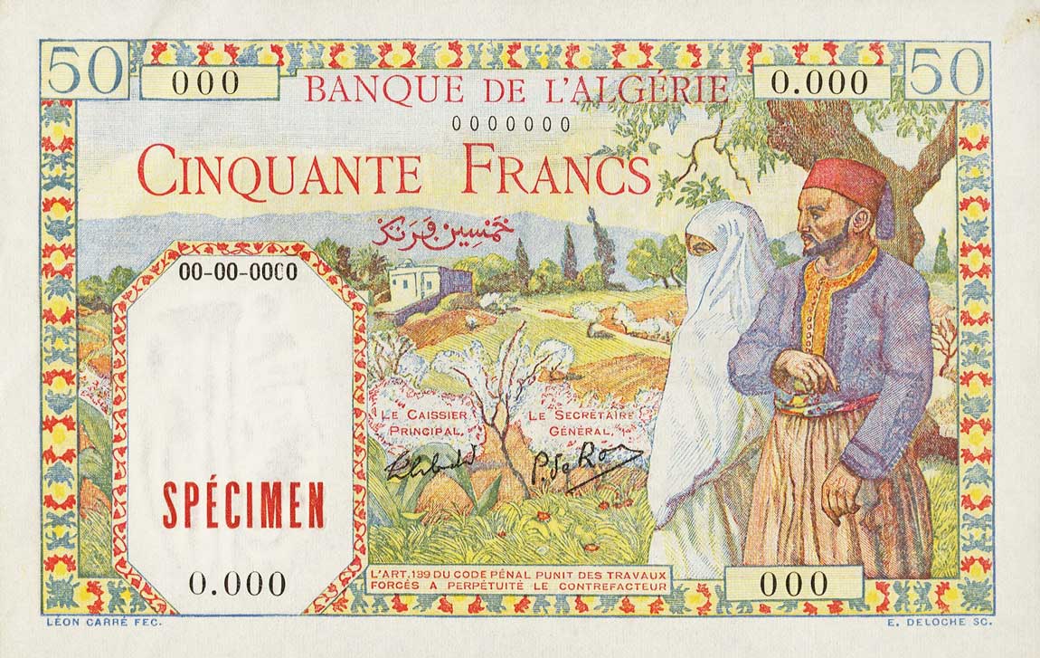 Front of Algeria p87s: 50 Francs from 1942