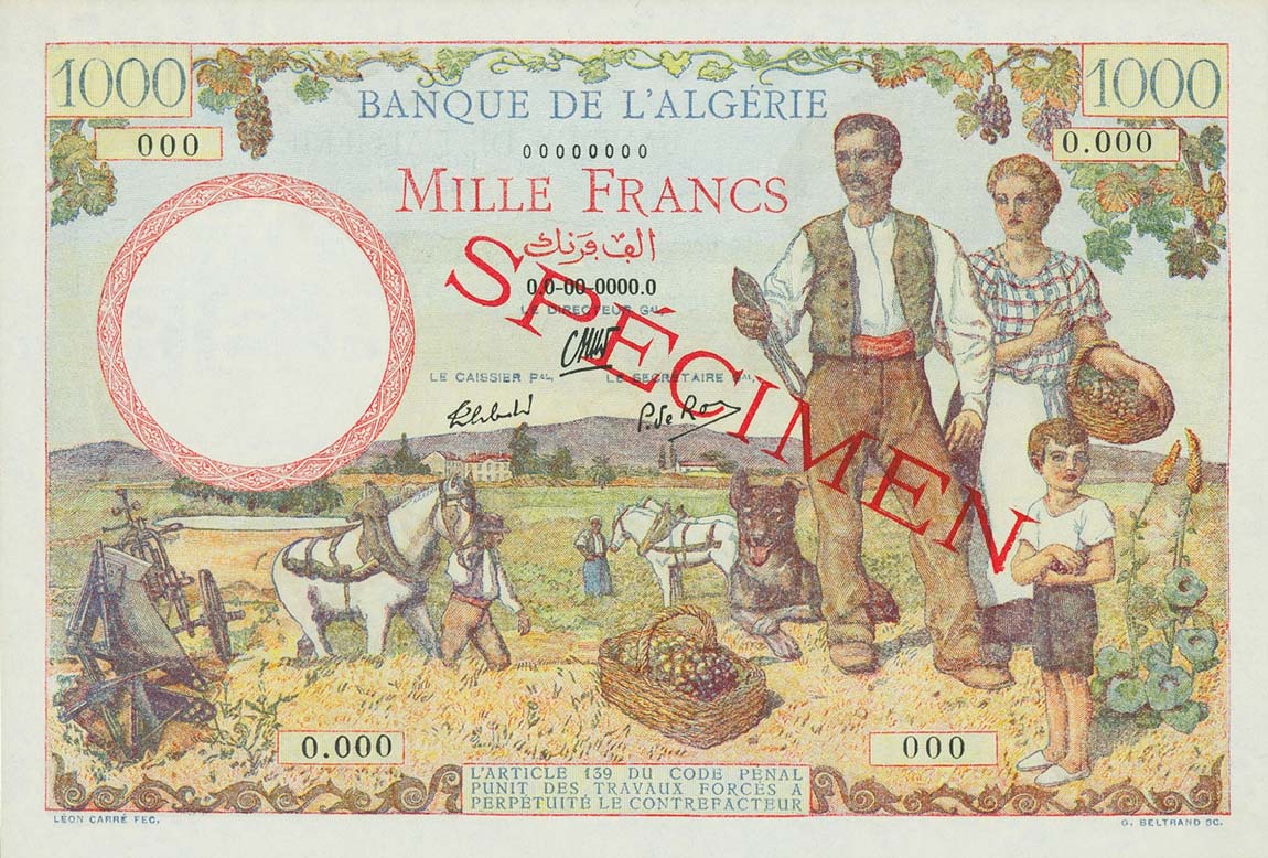 Front of Algeria p89s: 1000 Francs from 1942