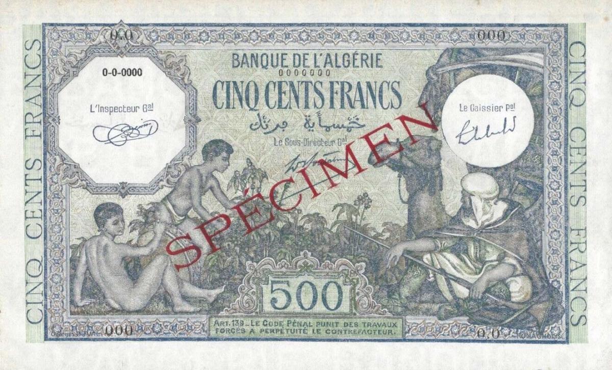 Front of Algeria p93s: 500 Francs from 1943
