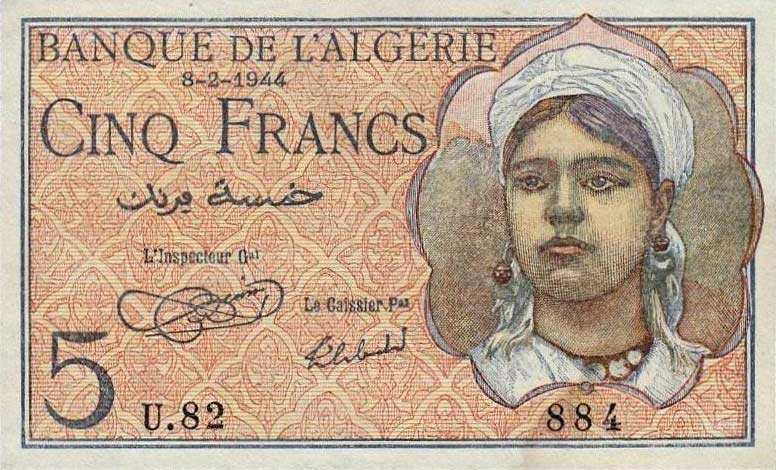 Front of Algeria p94a: 5 Francs from 1944