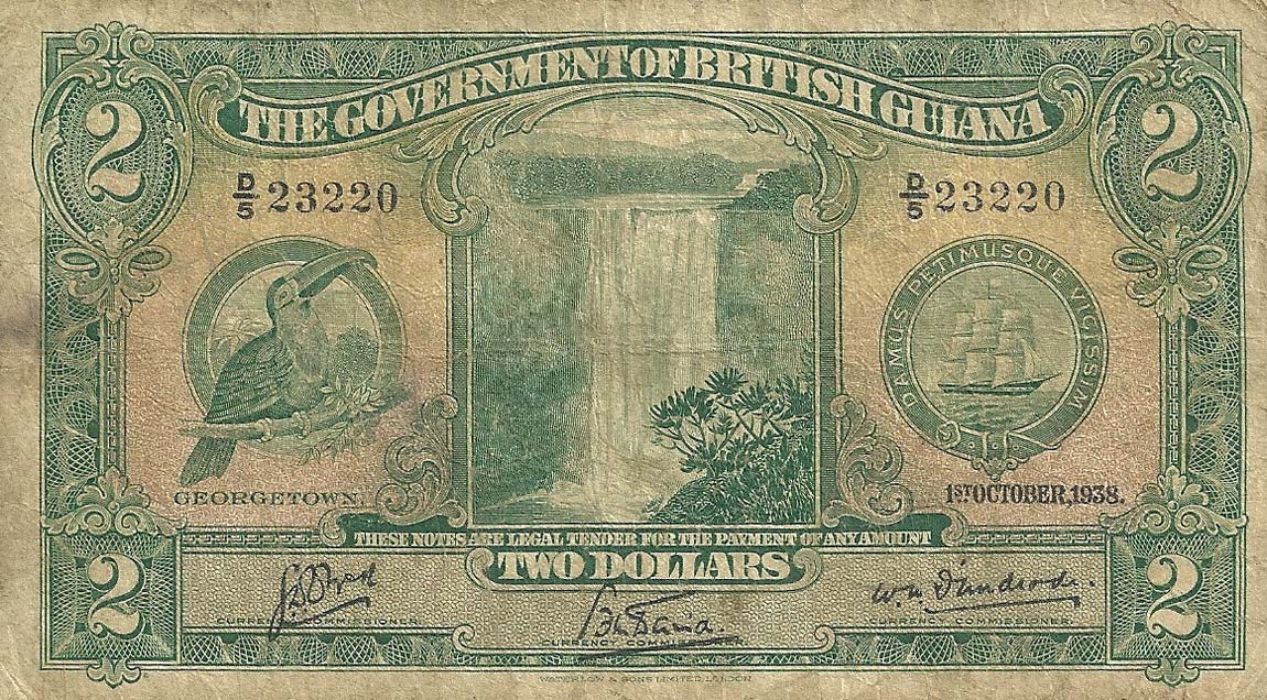 Front of British Guiana p13b: 2 Dollars from 1938