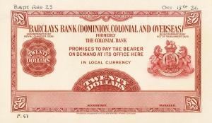 pS105p from British Guiana: 20 Dollars from 1937