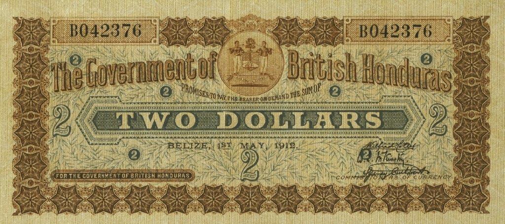 Front of British Honduras p10b: 2 Dollars from 1904