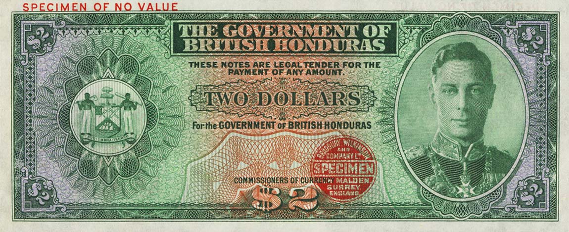 Front of British Honduras p21ct: 2 Dollars from 1939