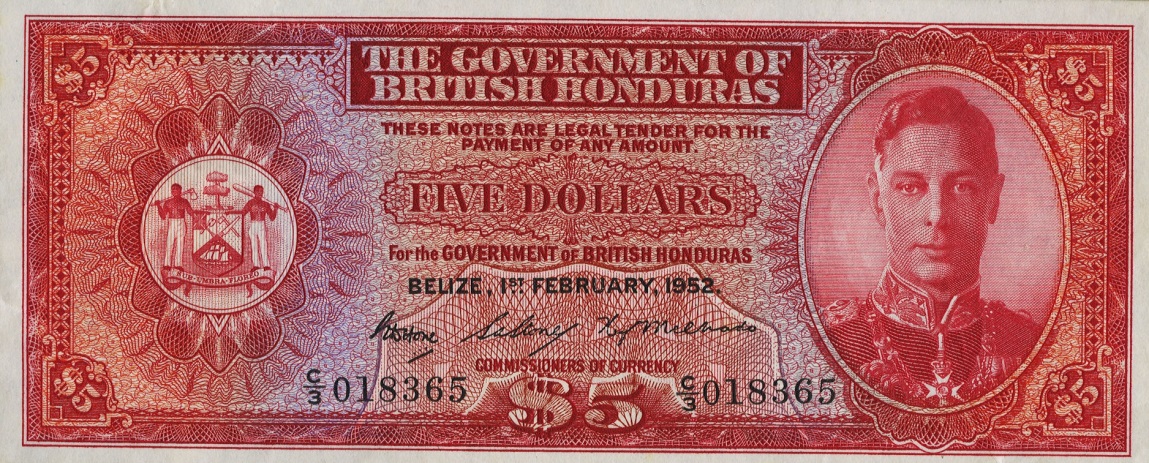 Front of British Honduras p26b: 5 Dollars from 1949