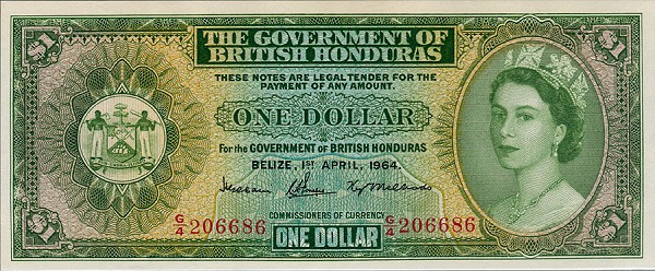 Front of British Honduras p28b: 1 Dollar from 1961