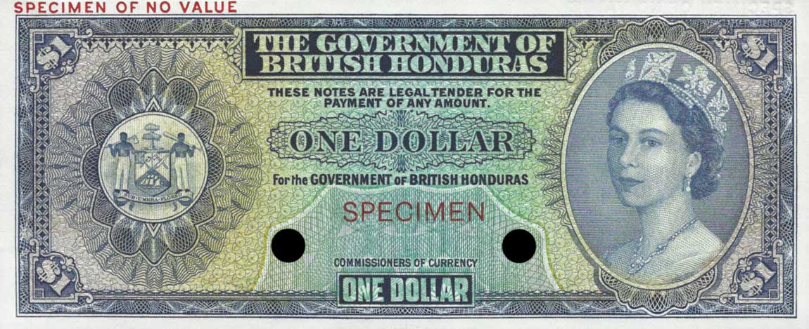 Front of British Honduras p28ct: 1 Dollar from 1953
