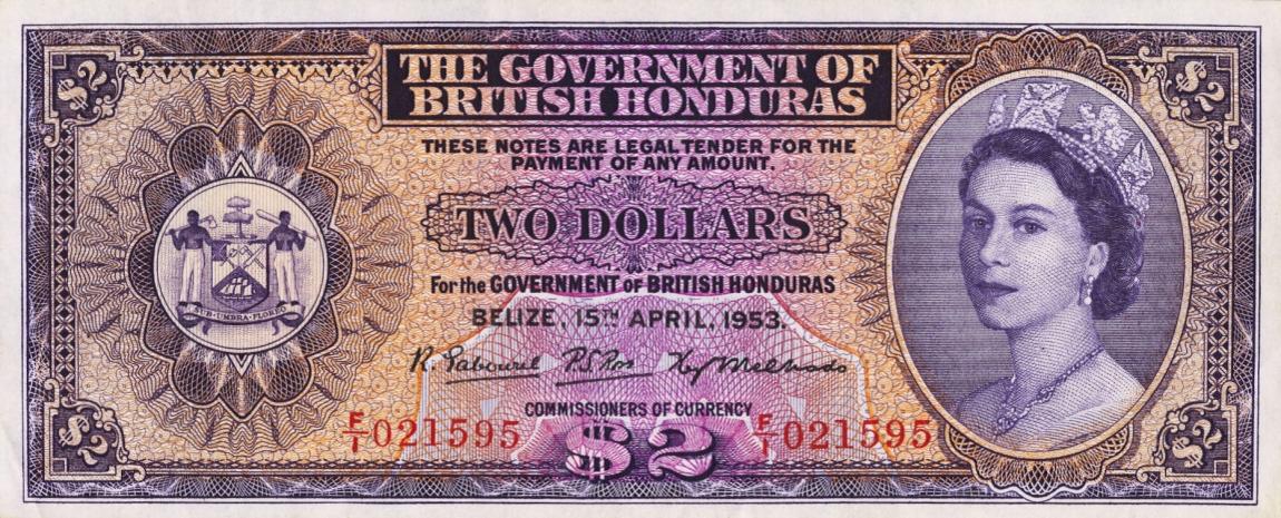 Front of British Honduras p29a: 2 Dollars from 1953