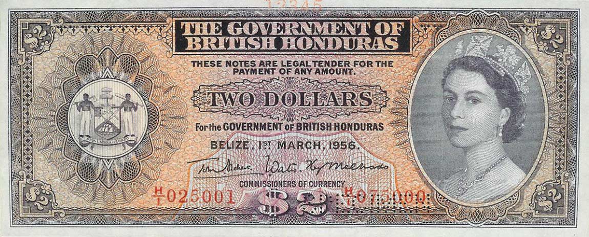Front of British Honduras p29s: 2 Dollars from 1953