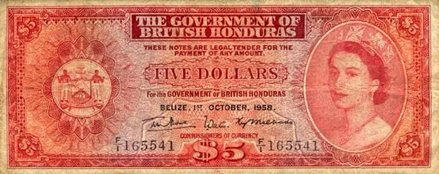 Front of British Honduras p30a: 5 Dollars from 1953