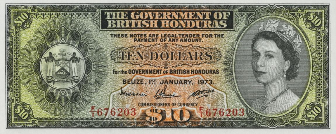 Front of British Honduras p31c: 10 Dollars from 1971