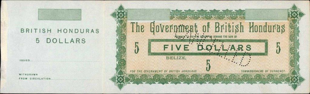 Front of British Honduras p3: 5 Dollars from 1894