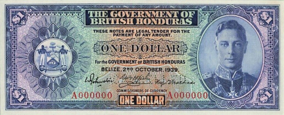 Front of British Honduras p20s: 1 Dollar from 1939