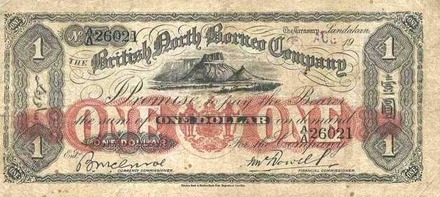 Front of British North Borneo p15: 1 Dollar from 1919