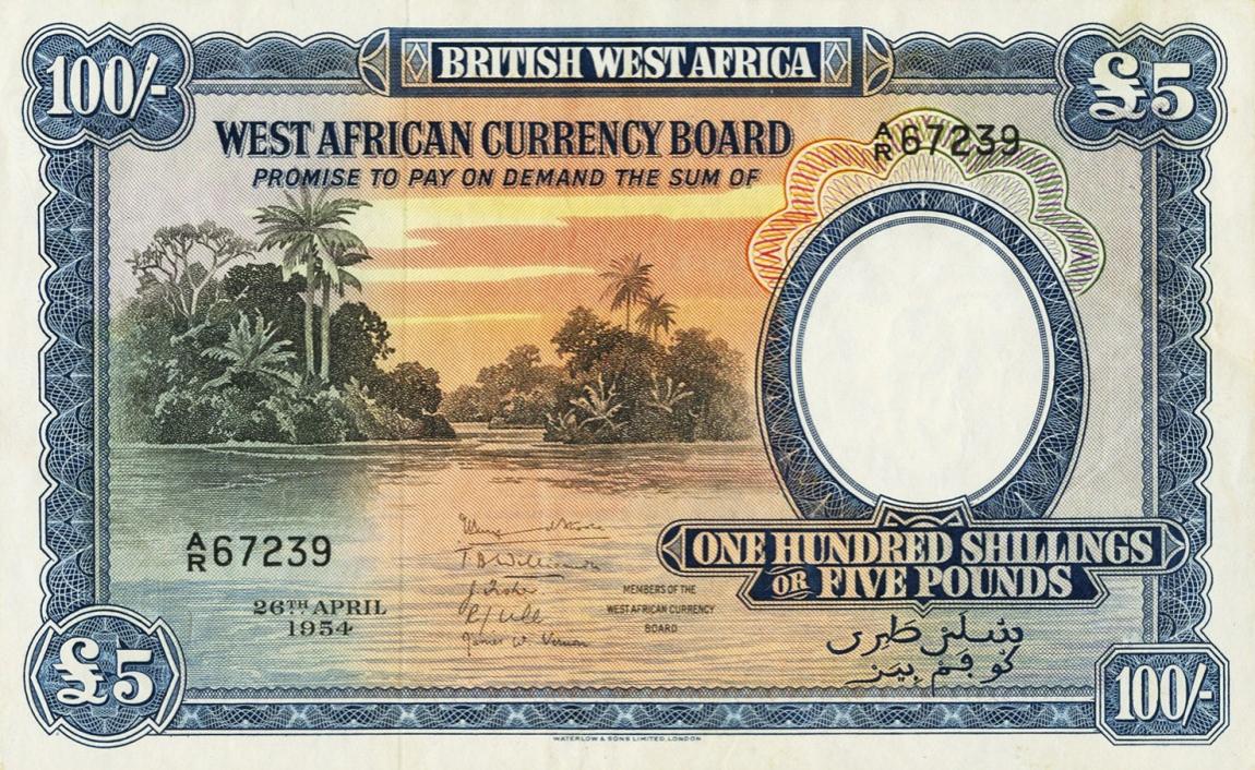 Front of British West Africa p11b: 100 Shillings from 1954
