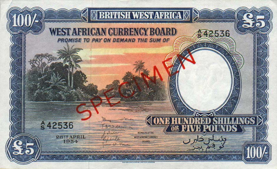 Front of British West Africa p11s: 100 Shillings from 1953