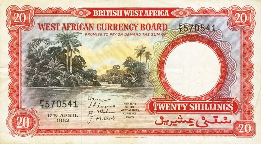 Front of British West Africa p12a: 20 Shillings from 1962