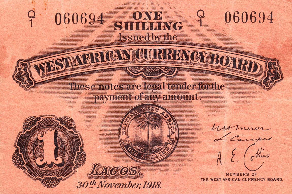 Front of British West Africa p1a: 1 Shilling from 1918