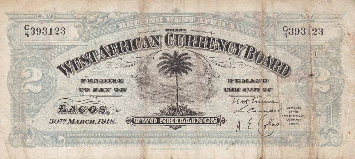 Front of British West Africa p2b: 2 Shillings from 1918