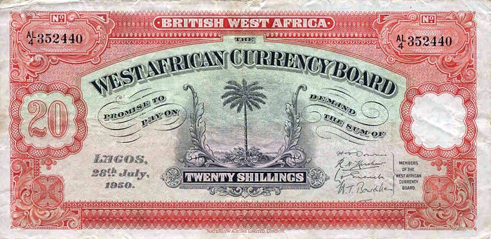 Front of British West Africa p8b: 20 Shillings from 1937