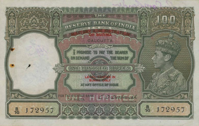 Front of Burma p29b: 100 Rupees from 1945