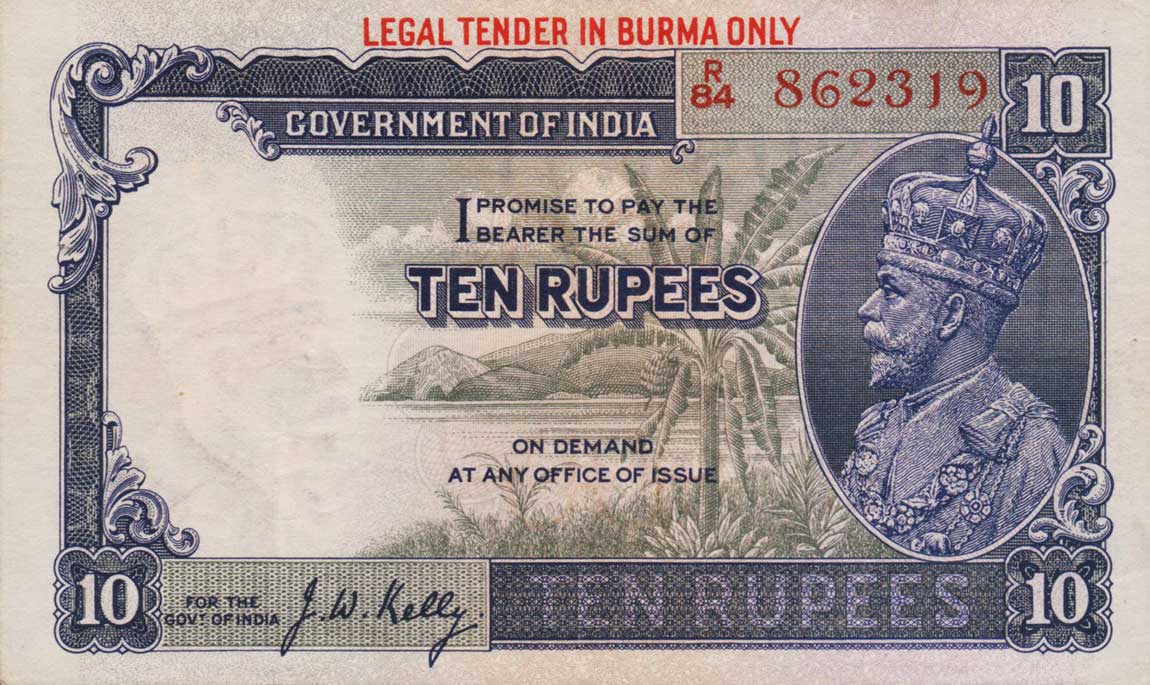 Front of Burma p2a: 10 Rupees from 1937