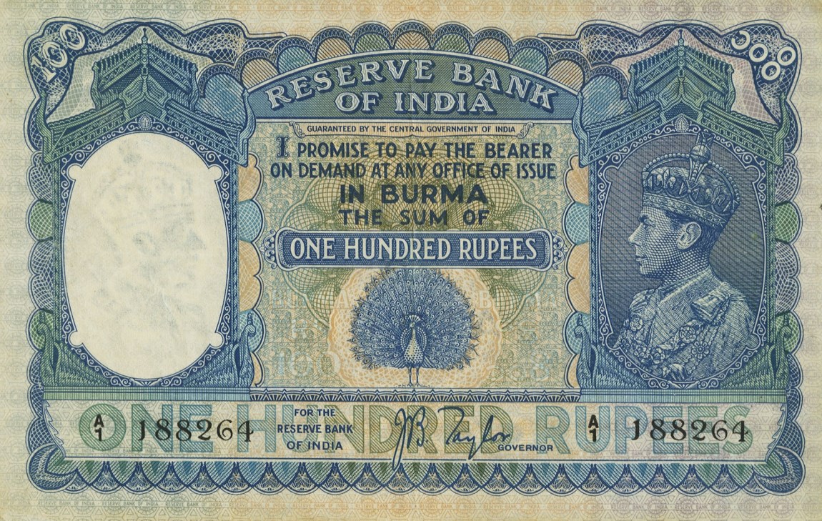 Front of Burma p6: 100 Rupees from 1939