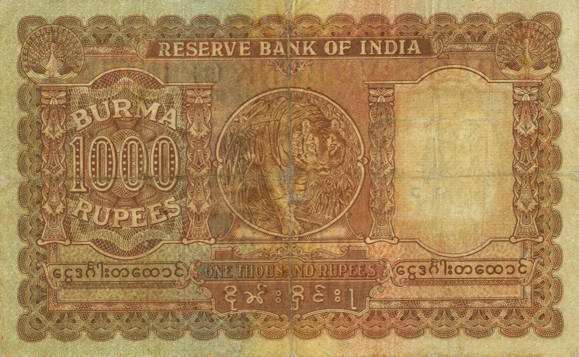 Back of Burma p7: 1000 Rupees from 1939