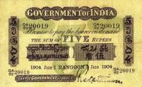 pA1a from Burma: 5 Rupees from 1904