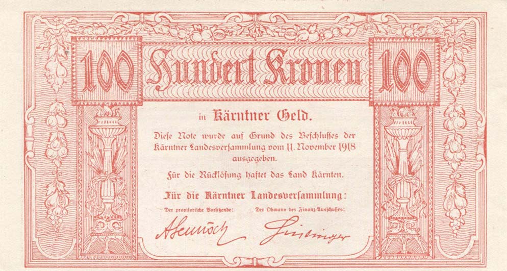 Front of Austrian States pS105b: 100 Krone from 1918
