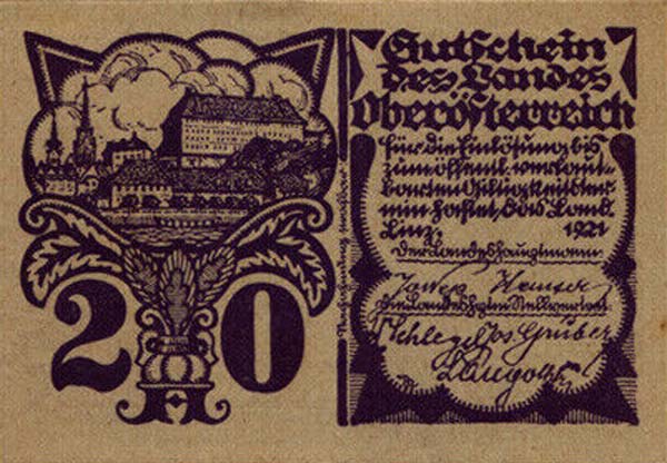 Front of Austrian States pS120b: 20 Heller from 1921