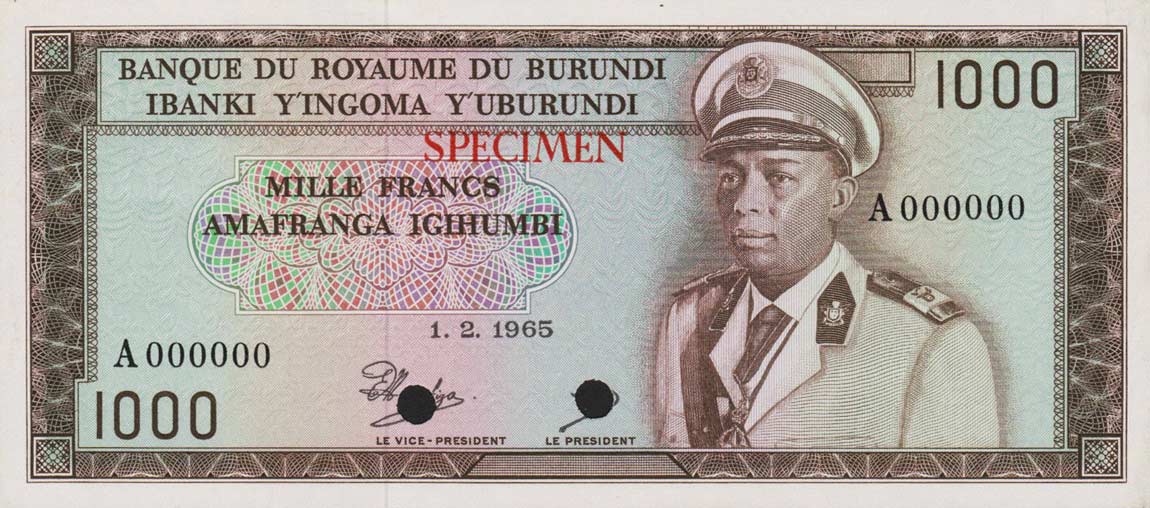Front of Burundi p14ct: 1000 Francs from 1964