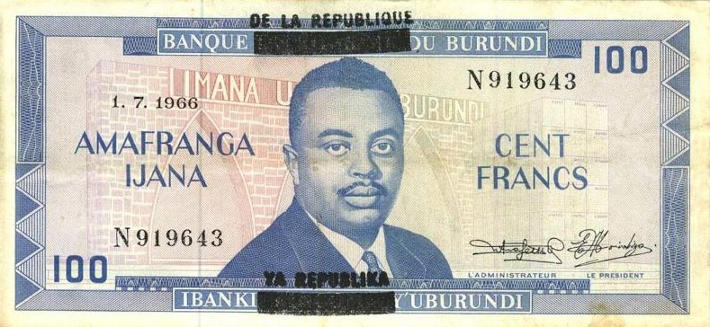 Front of Burundi p17b: 100 Francs from 1966