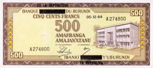 p18 from Burundi: 500 Francs from 1966