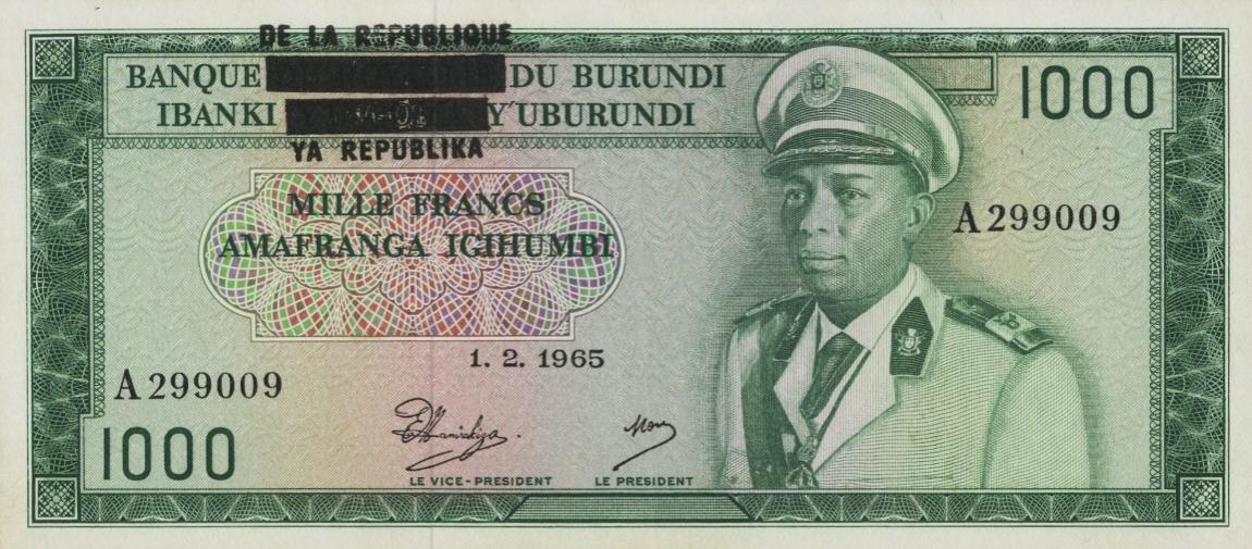 Front of Burundi p19a: 1000 Francs from 1966