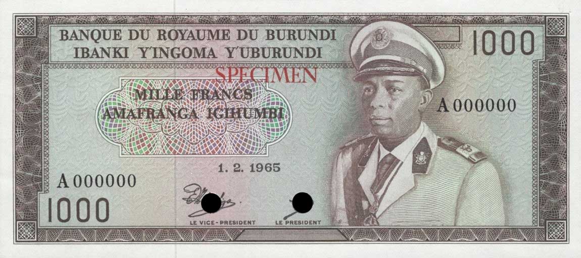 Front of Burundi p19ct: 1000 Francs from 1966