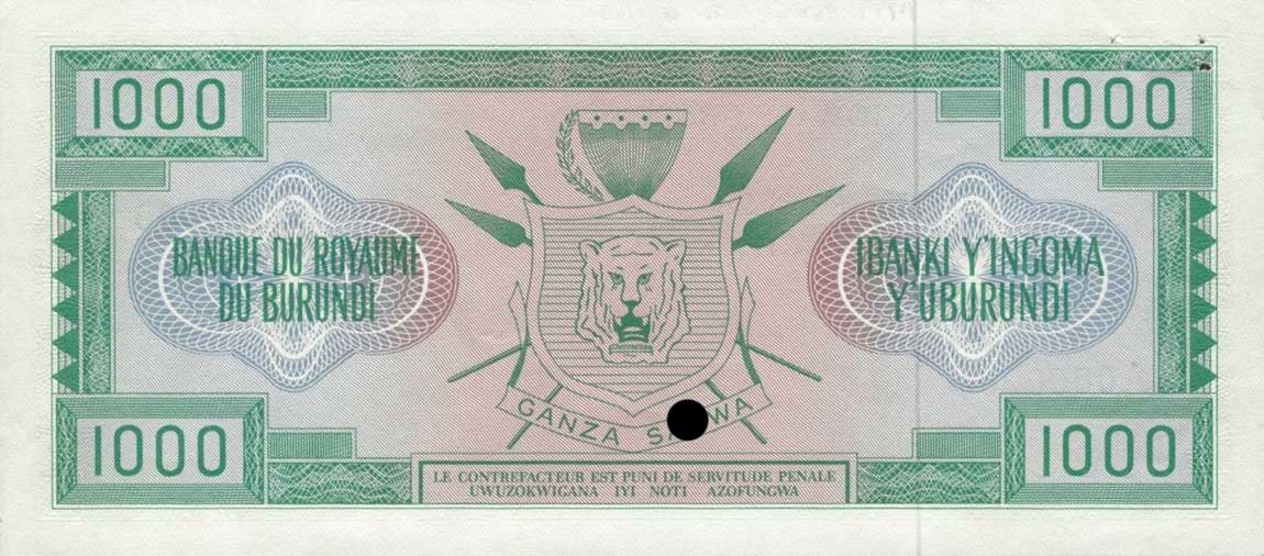 Back of Burundi p19s: 1000 Francs from 1966