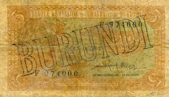 Front of Burundi p1: 5 Francs from 1964
