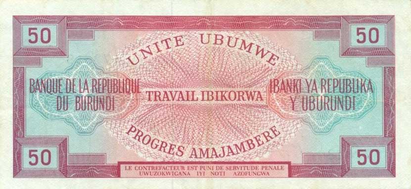 Back of Burundi p22a: 50 Francs from 1968