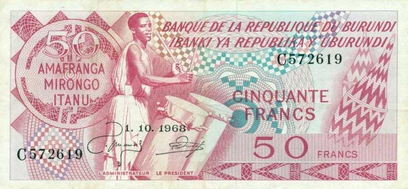 Front of Burundi p22a: 50 Francs from 1968