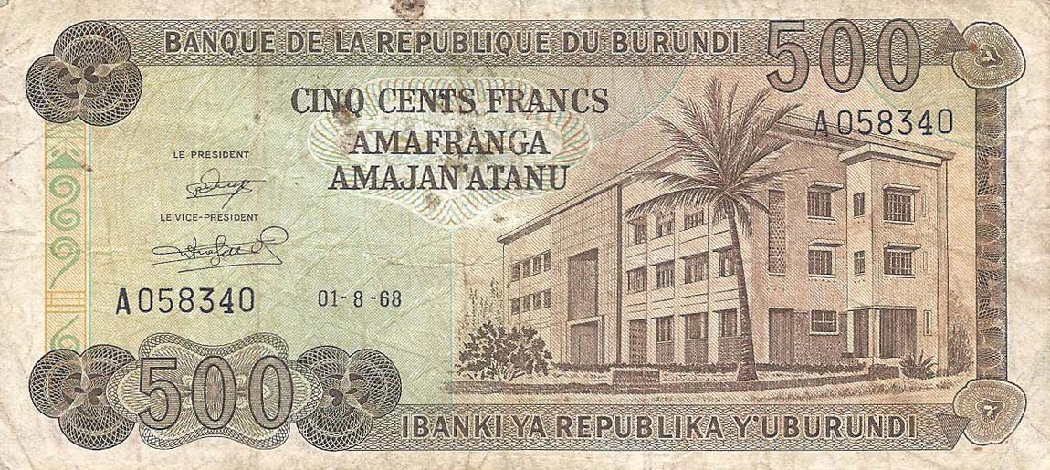 Front of Burundi p24a: 500 Francs from 1968